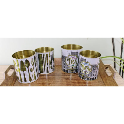 4 x Metal Tins - White & Gold