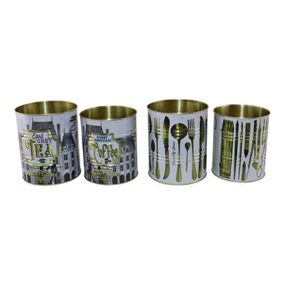 4 x Metal Tins - White & Gold