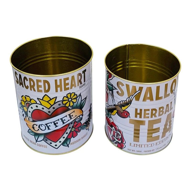 2 x Metal Tins - White & Gold