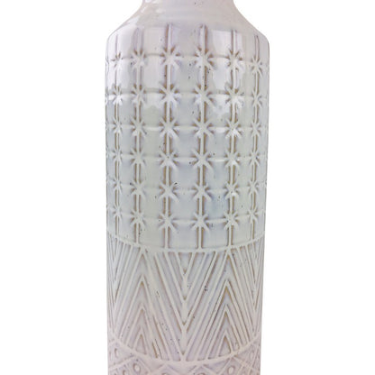 Vase Stoneware White with Star Pattern - 44cm