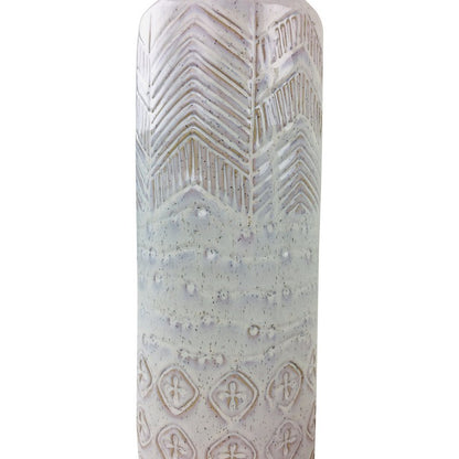 Vase Stoneware White with Herringbone Pattern - 44cm