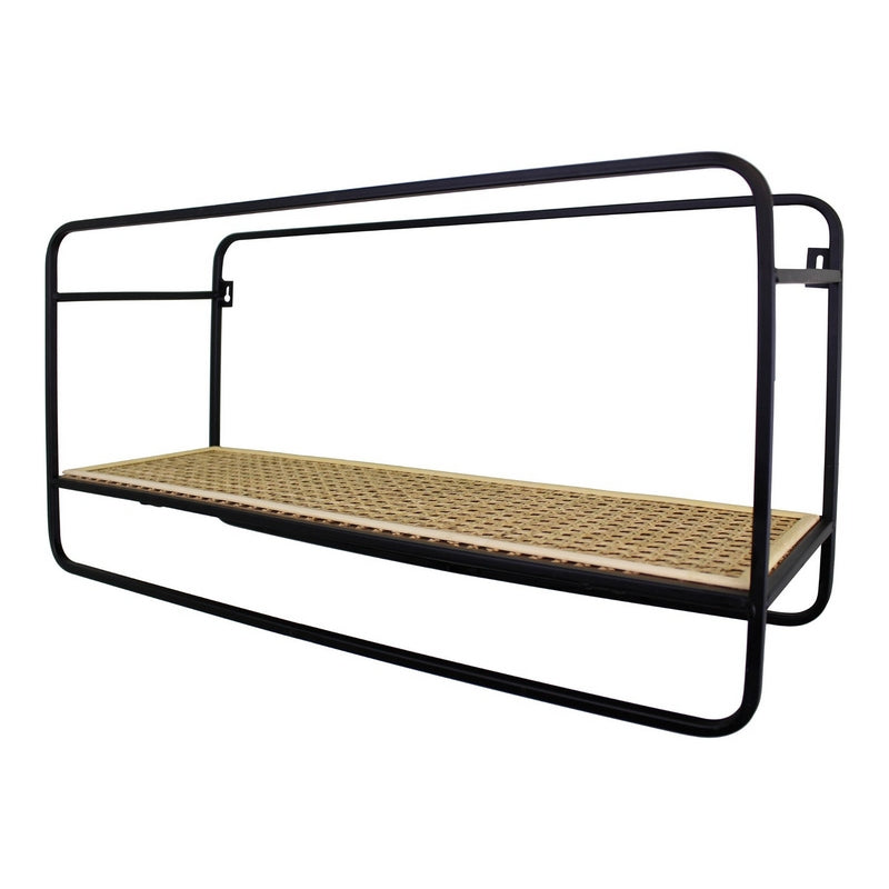 Contemporary Shelving Unit Metal & Wicker Black 1 Shelf