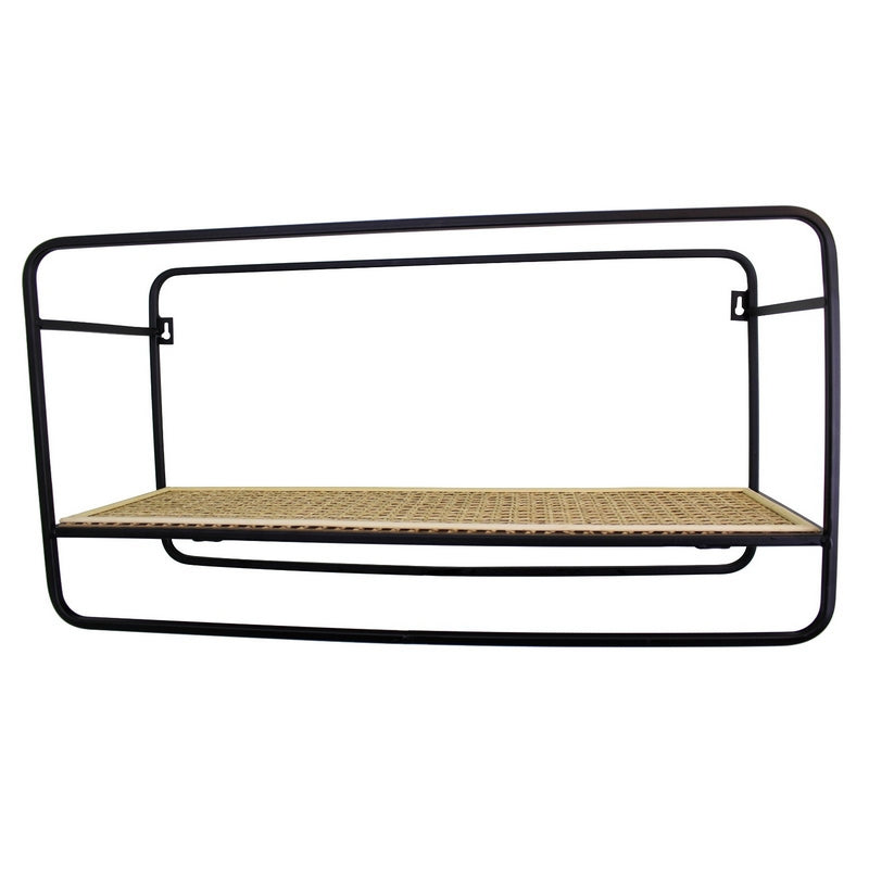 Contemporary Shelving Unit Metal & Wicker Black 1 Shelf