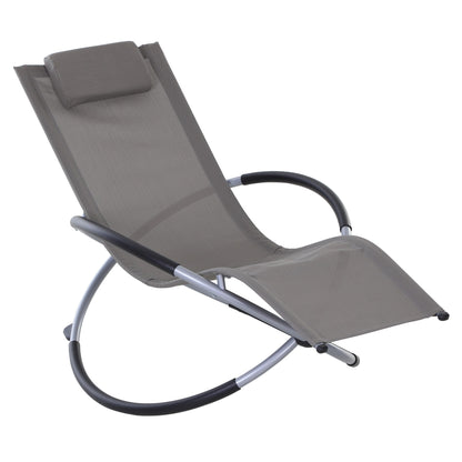 Outsunny Outdoor Orbital Lounger Zero Gravity Patio Chaise Sun Lounger Foldable Rocking Chair w/ Pillow Grey