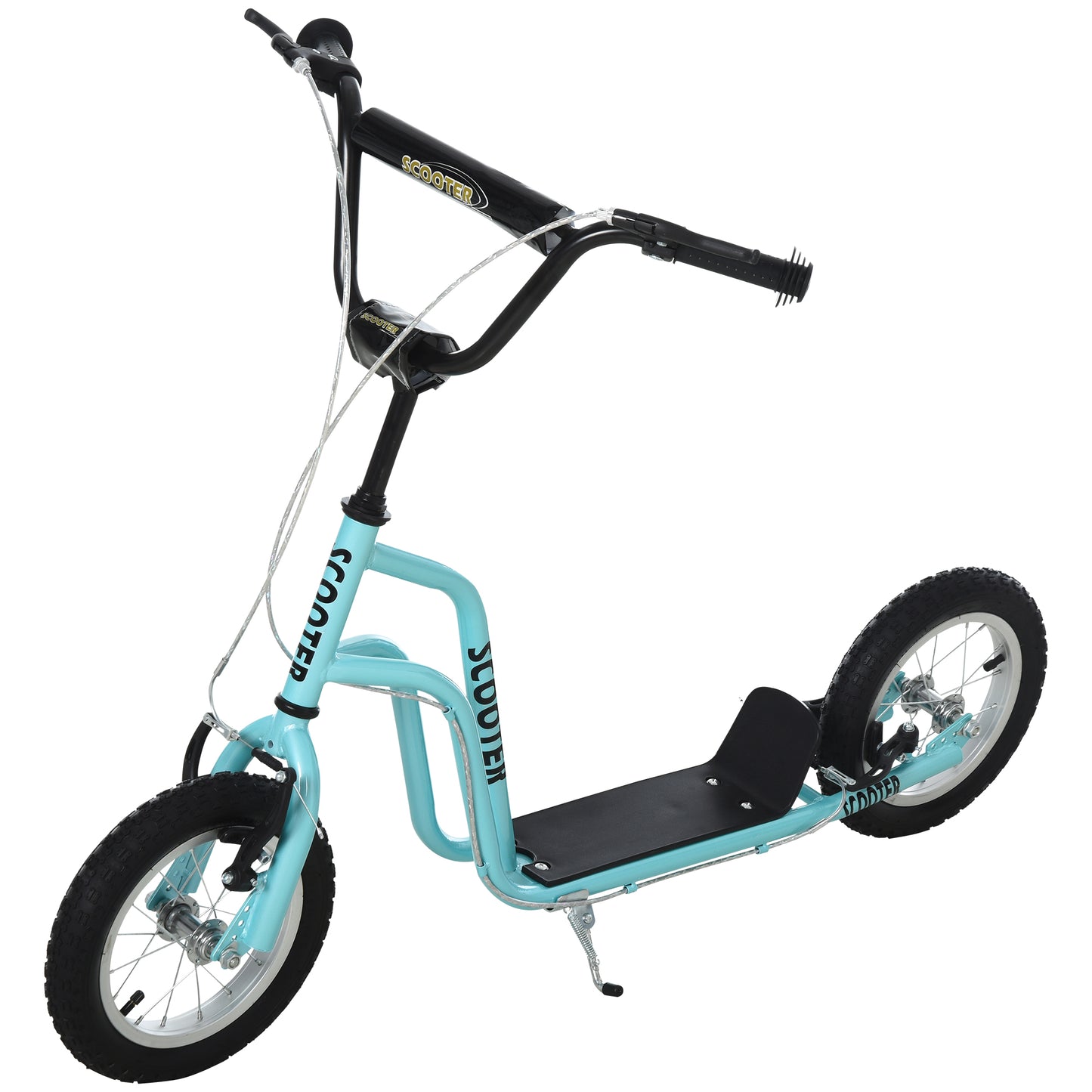 Homcom Teen Kids Stunt Scooter Children Kick Scooter Adjustable Handlebar 2 Brakes Ride On 12 Inch Rubber Tyres Blue