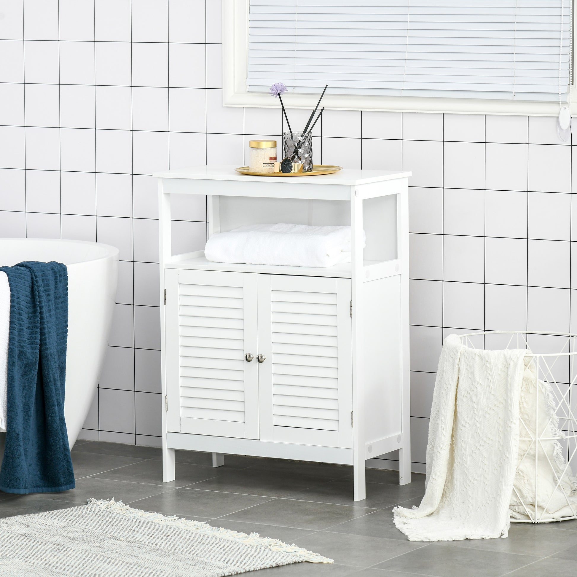 Kleankin Bathroom Storage Unit Cabinet With Open Storage Shelf