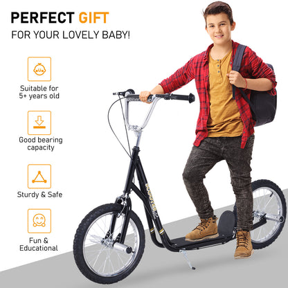 Homcom Teen Push Scooter Kids Children Stunt Scooter for 5+ Years with 16 Inches Wheels Adjustable Height Front Rear Dual Brakes