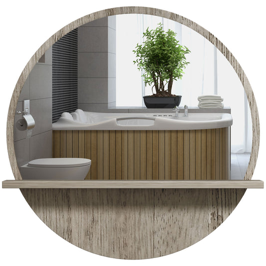 45cm Round Home Mirror, with Shelf - Grey Wood-Effect-0