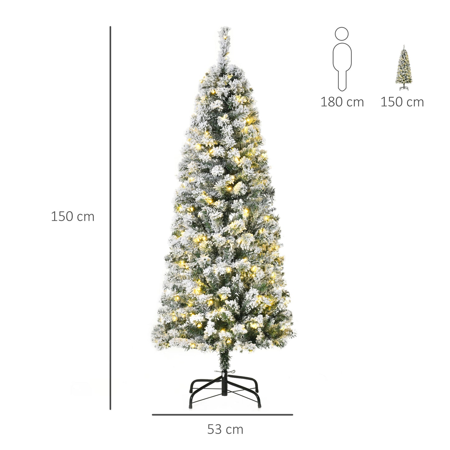 Homcom 5FT Prelit Artificial Snow Flocked Christmas Tree with Warm White LED Light