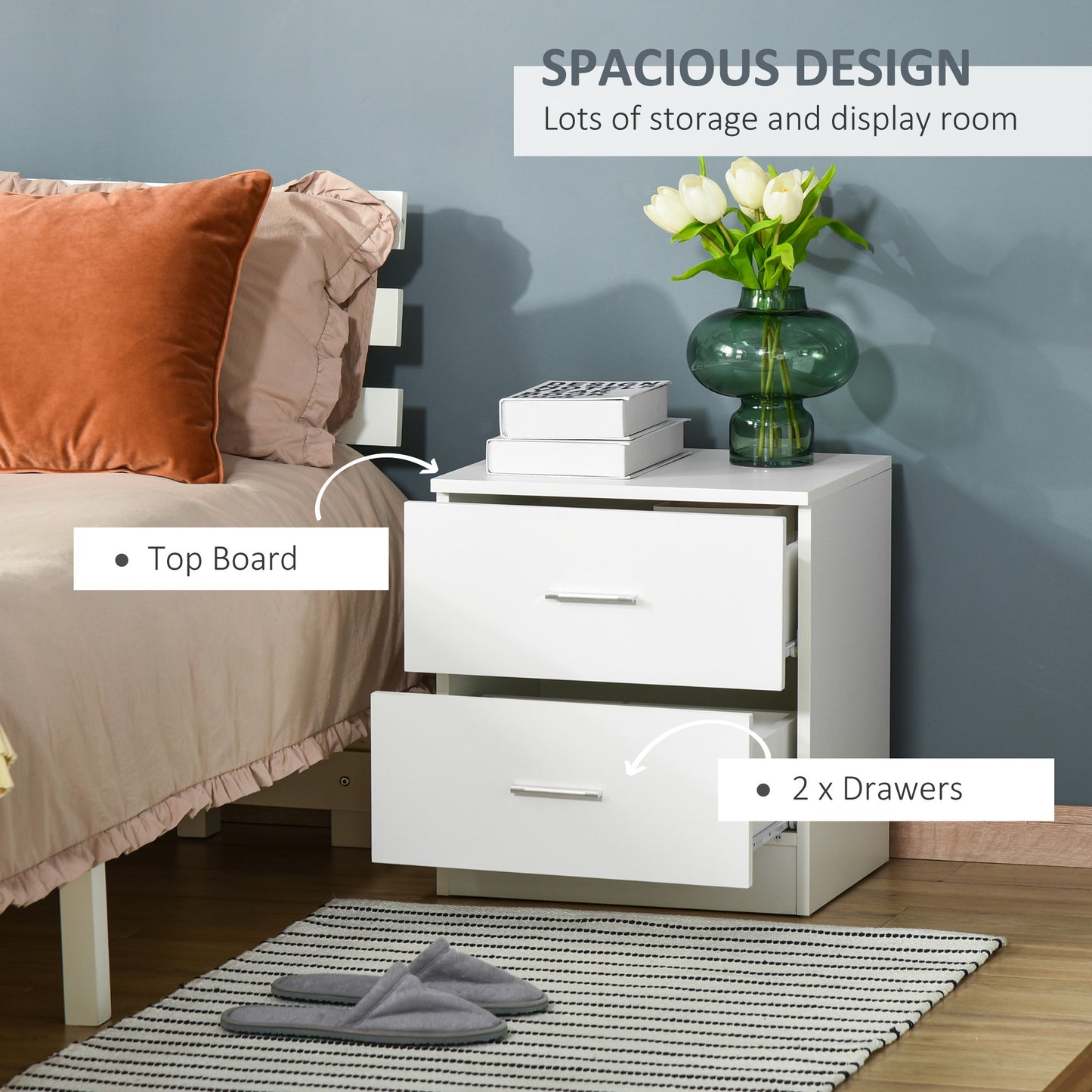 Homcom Bedside Table with 2 Drawers