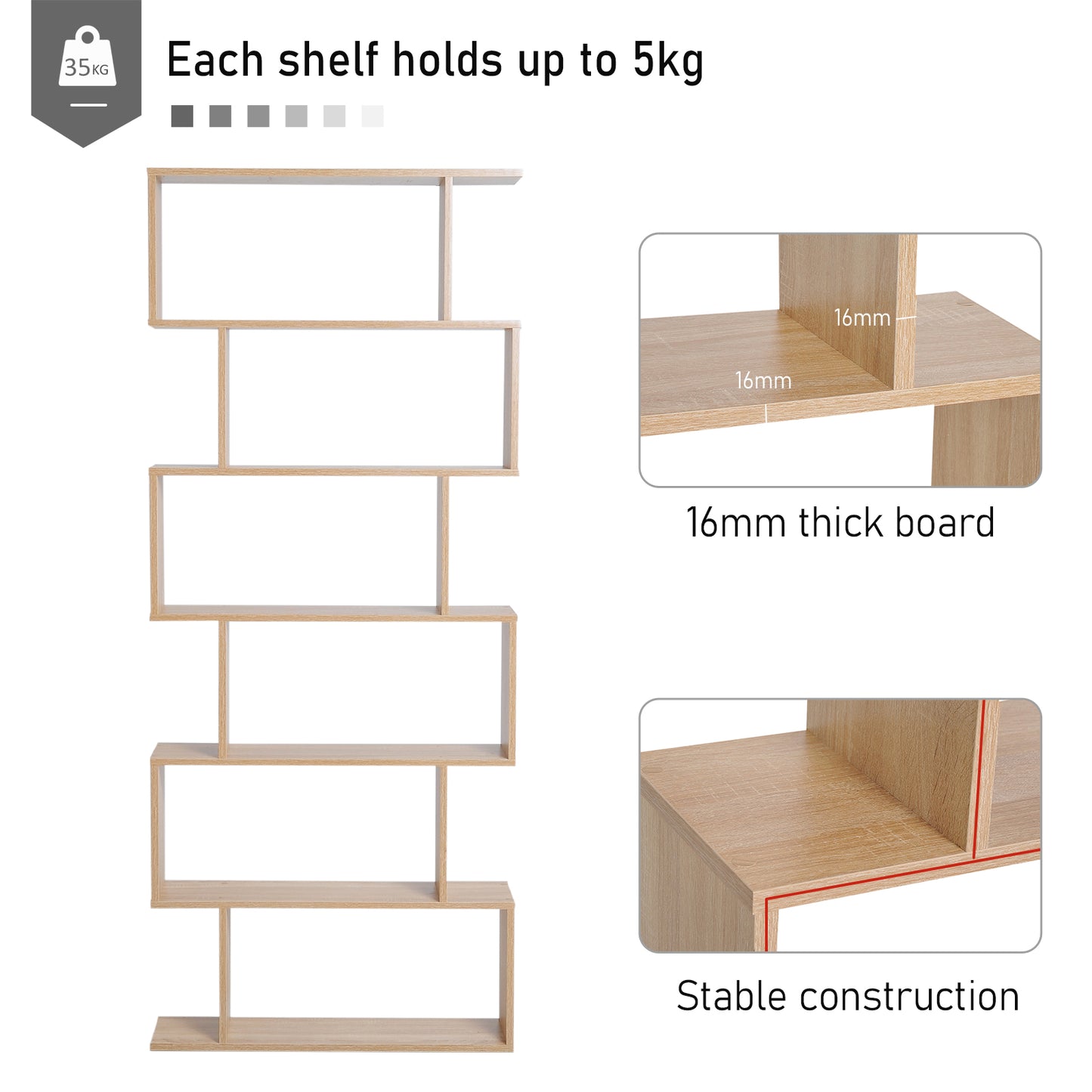 Homcom 6-Tier S-Shaped Shelf Unit