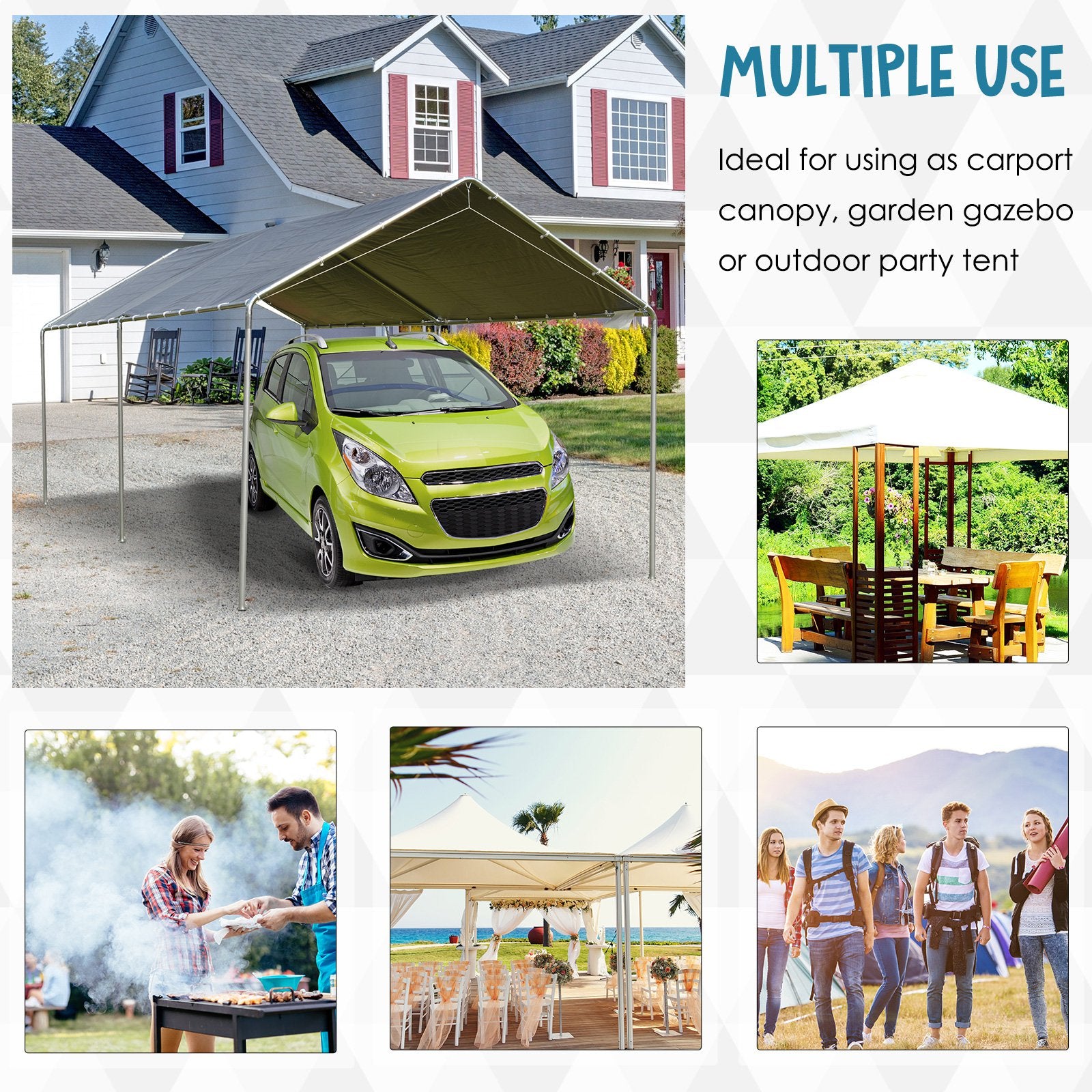 Outsunny 3 x 6m Heavy Duty Carport Garage Car Shelter Galvanized Steel Outdoor Open Canopy Tent Water UV Resistant Waterproof