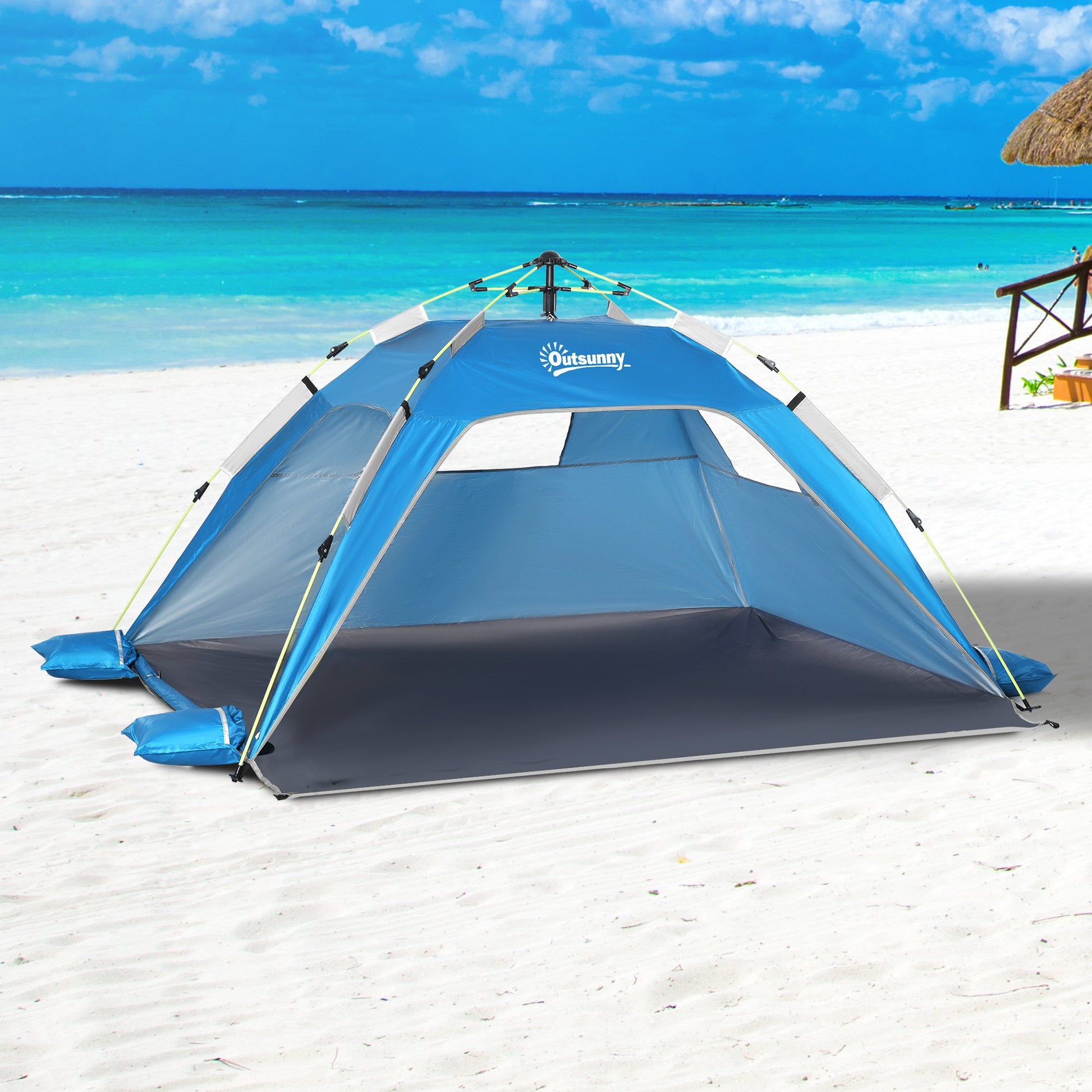 Outsunny Beach Tent for 1-2 Person Pop-up Design with 2 Mesh Windows & 2 Doors Sky Blue