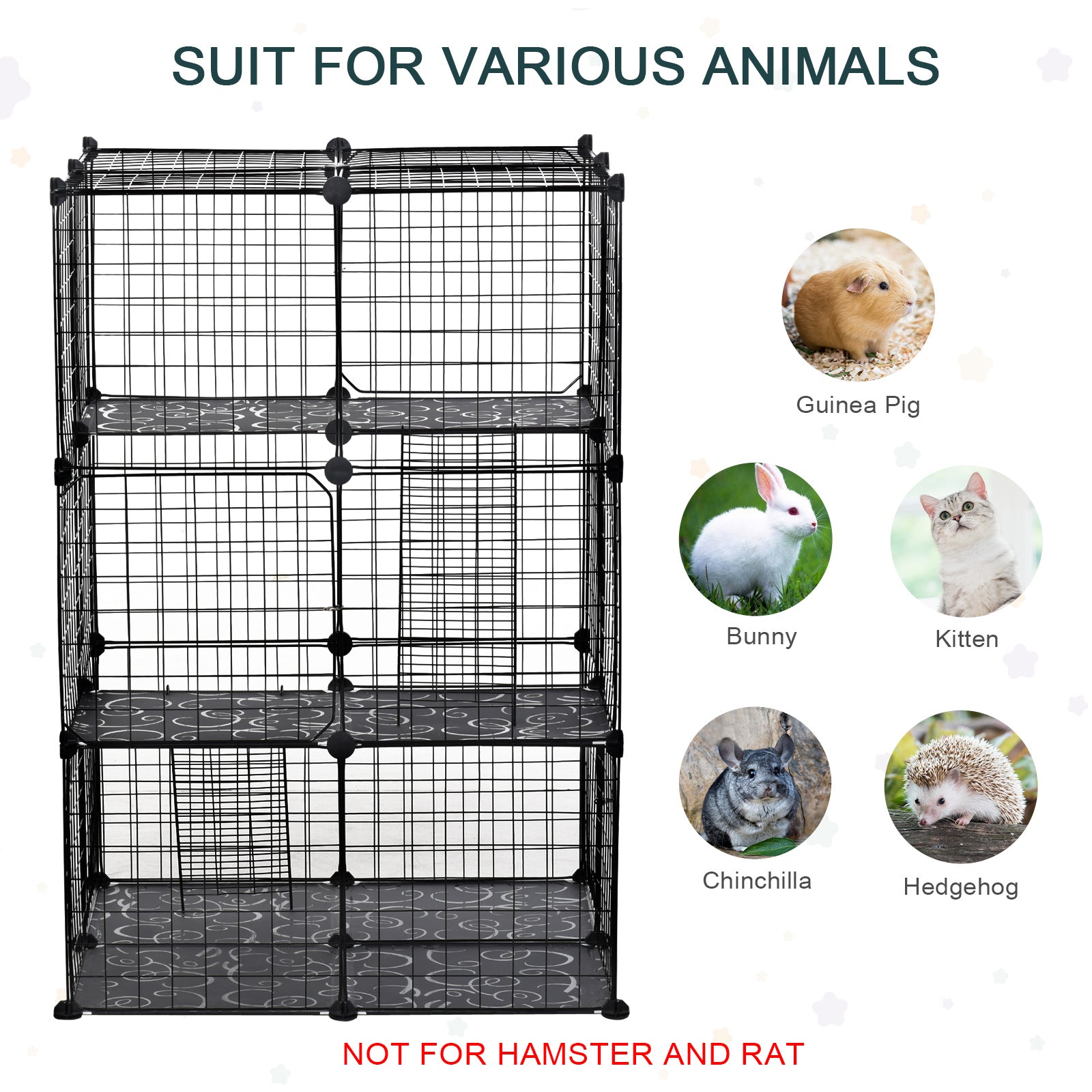 3 Tier Small Animal Cage Black by Pawhut