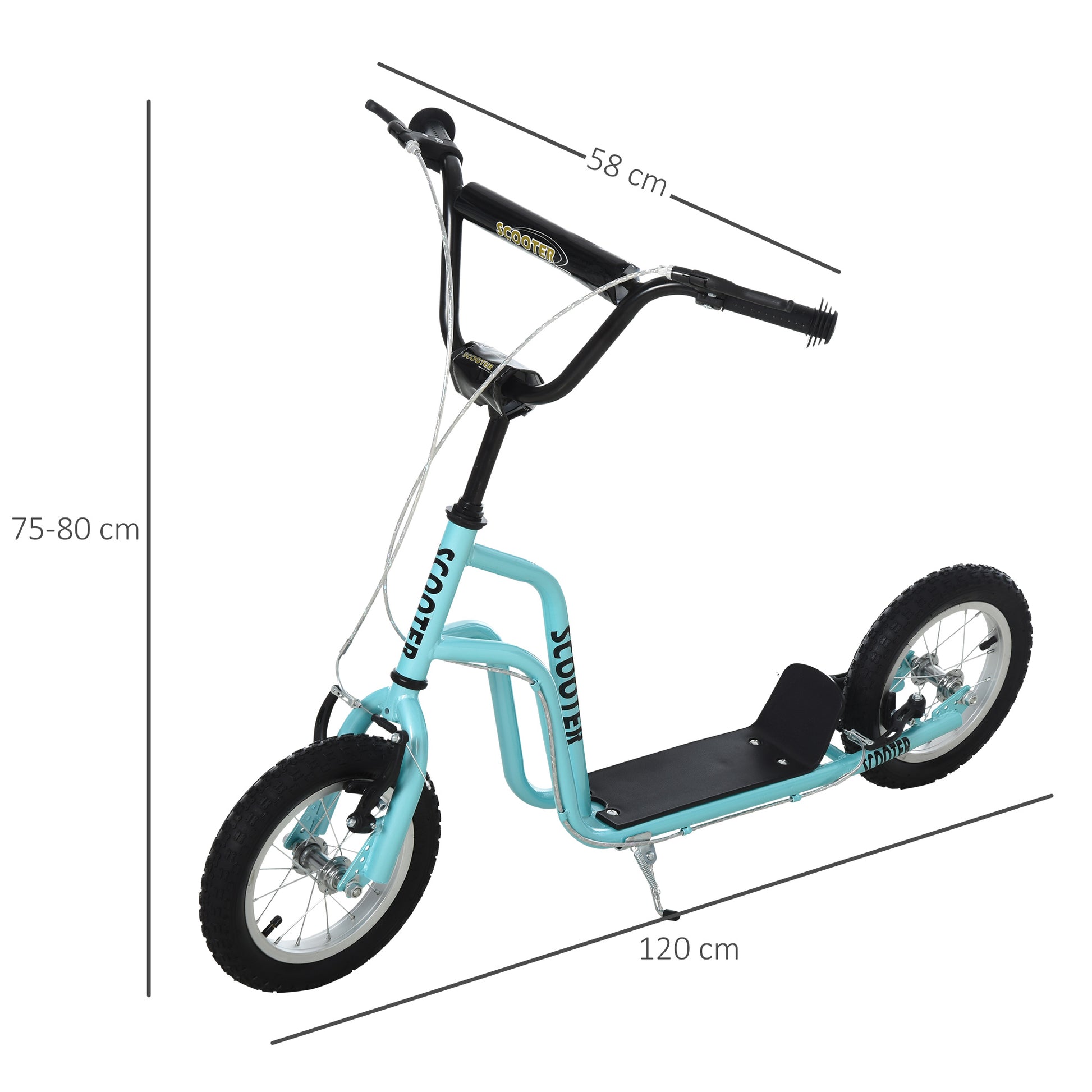 Homcom Teen Kids Stunt Scooter Children Kick Scooter Adjustable Handlebar 2 Brakes Ride On 12 Inch Rubber Tyres Blue