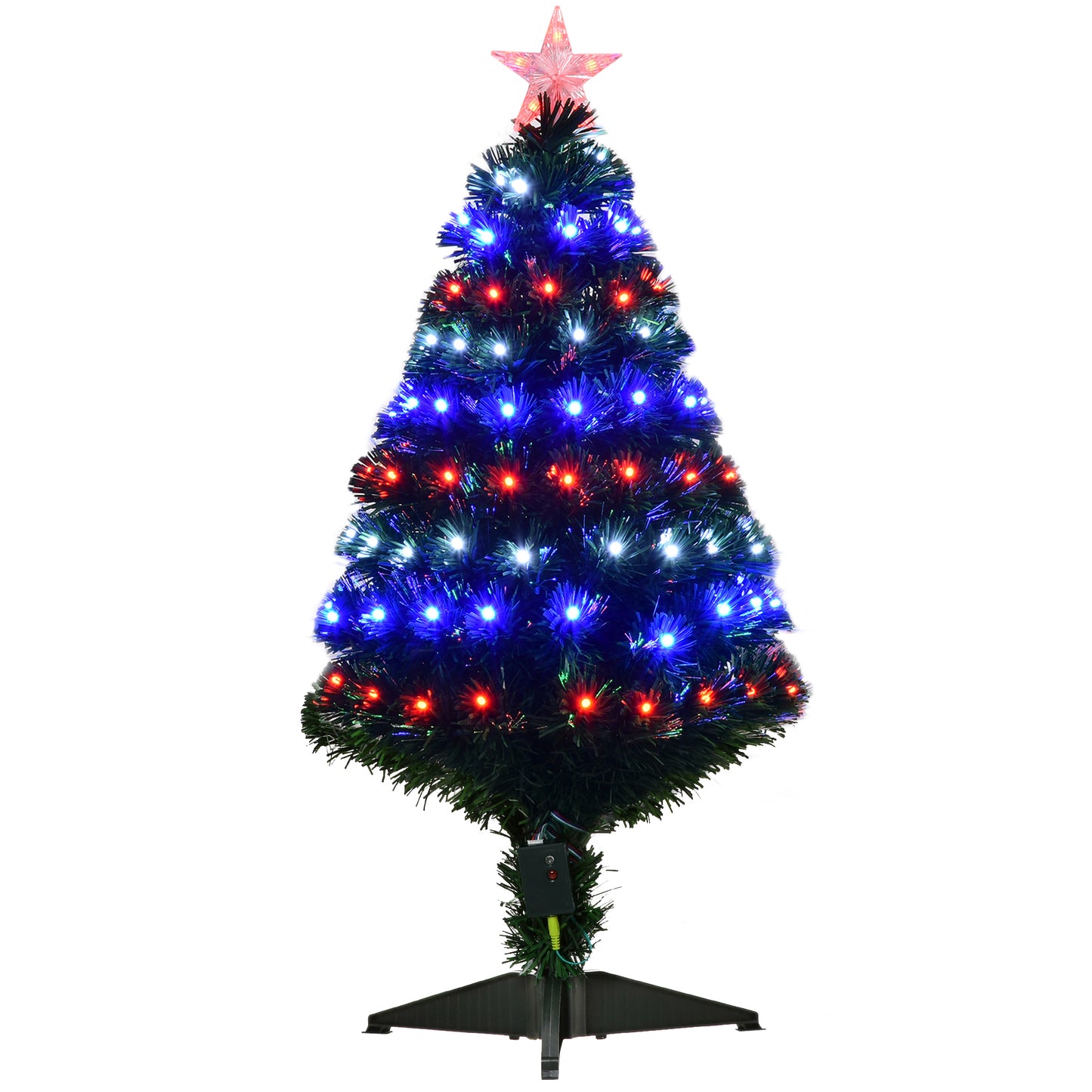 Homcom 3FT Prelit Artificial Christmas Tree with Multi-Coloured Fiber Optic LED Light