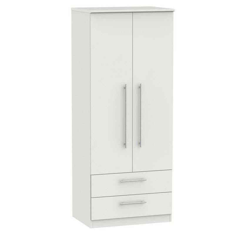 Colby Tall Wardrobe Light Grey 2 Doors 2 Drawers