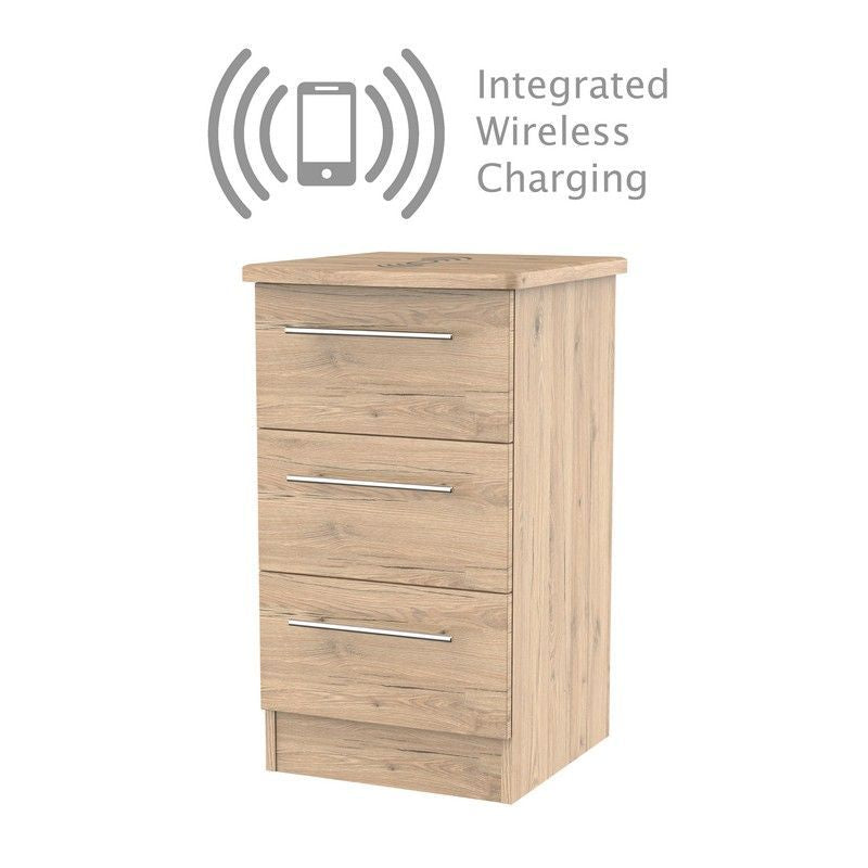 Colby Wireless Charger Slim Bedside Table Natural 3 Drawers