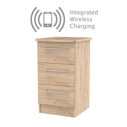 Colby Wireless Charger Slim Bedside Table Natural 3 Drawers