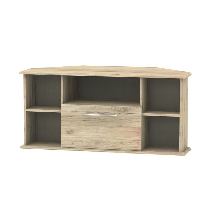 Colby Corner TV Unit Natural 5 Shelves 1 Drawer