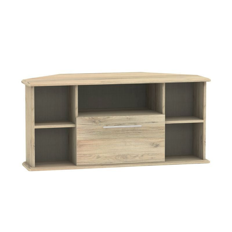 Colby Corner TV Unit Natural 5 Shelves 1 Drawer