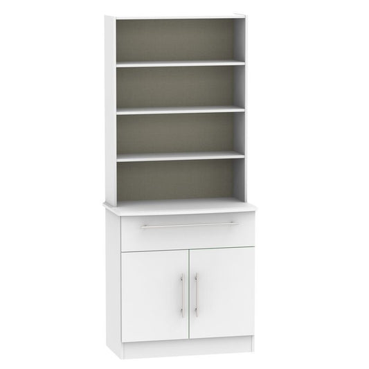 Colby Tall Shelving Unit Grey 2 Doors 4 Shelves 1 Drawer