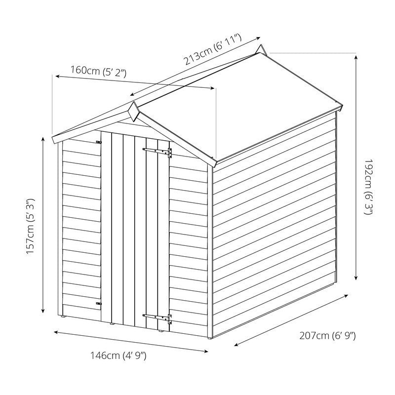 Mercia 5' 2 x 6' 11 Apex Shed - Budget Dip Treated Overlap