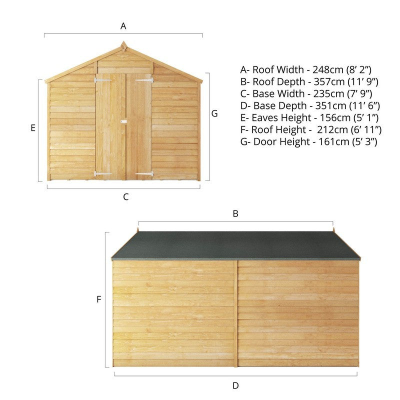 Mercia 11' 8" x 8' Apex Shed - Budget 8mm Cladding Overlap