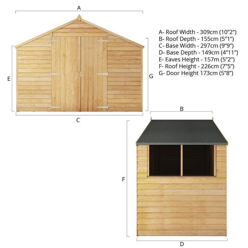 Mercia 9' 8" x 4' 10" Apex Workshop - Budget Dip Treated Overlap