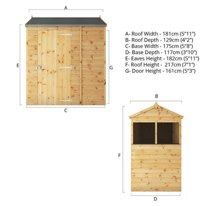 Mercia 3' 10" x 5' 8" Apex Shed - Premium Pressure Treated Shiplap