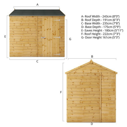 Mercia 5' 8 x 7' 8 Apex Shed - Premium Pressure Treated Shiplap