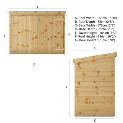 Mercia 5' 9" x 2' 5" Pent Garden Store - Premium Dip Treated Shiplap