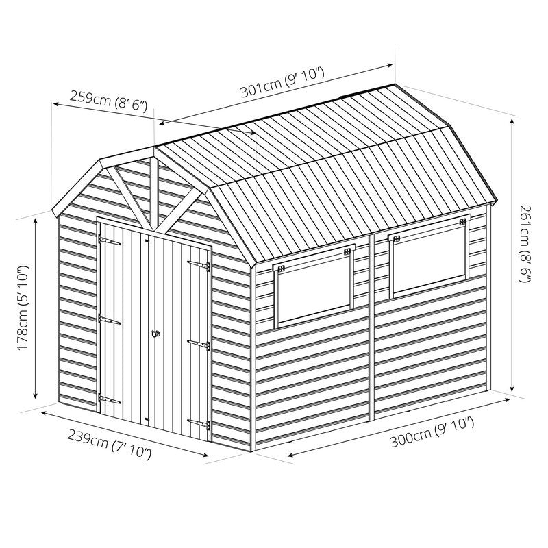 Mercia Premier 8' 5 x 9' 10 Barn Shed - Premium Dip Treated Shiplap