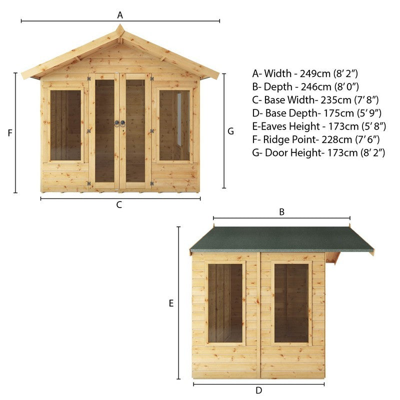 Mercia Sussex 8' x 8' 2 Apex Summerhouse - Classic 12mm Cladding Tongue & Groove