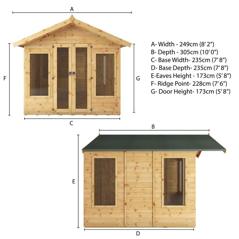 Mercia Sussex 10' x 8' 2 Apex Summerhouse - Classic 12mm Cladding Tongue & Groove