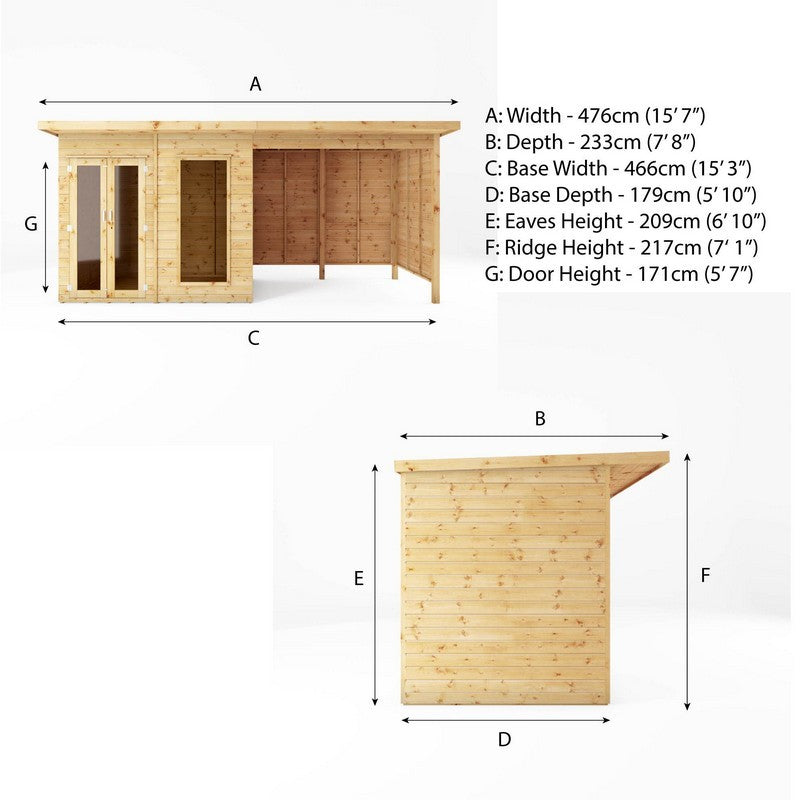 Mercia Maine 7' 7 x 15' 7 Pent Summerhouse - Classic 12mm Cladding Tongue & Groove