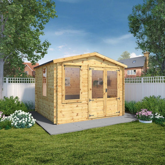 Mercia 11' 2" x 9' 11" Apex Log Cabin - Premium 19mm Cladding Log Clad