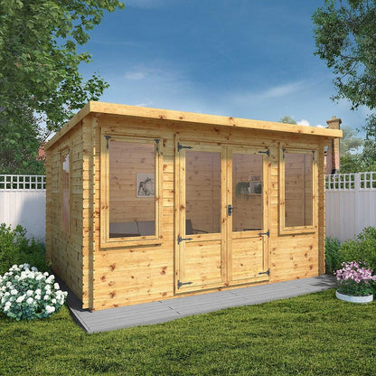 Mercia 13' 2" x 10' 10" Pent Log Cabin - Premium 19mm Cladding Log Clad