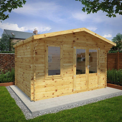 Mercia 13' 6" x 11' 3" Apex Log Cabin - Premium 28mm Cladding Log Clad