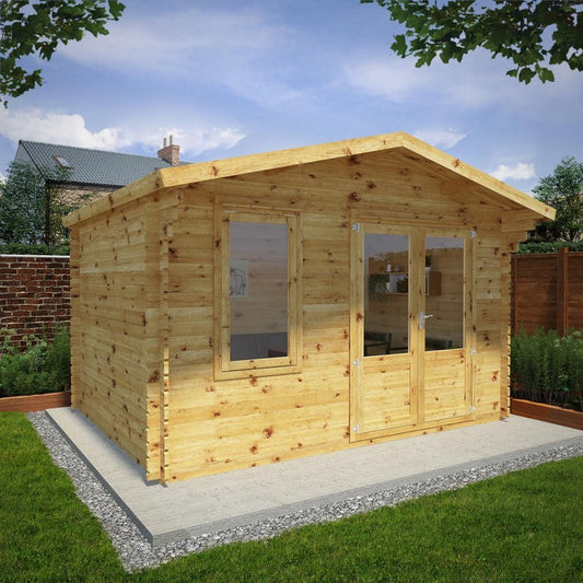 Mercia 13' 6" x 11' 3" Apex Log Cabin - Premium 28mm Cladding Log Clad