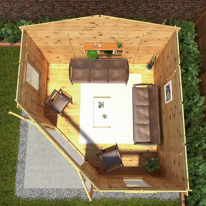 Mercia 13' 5 x 13' 7 Hip Log Cabin - Premium 28mm Cladding Log Clad