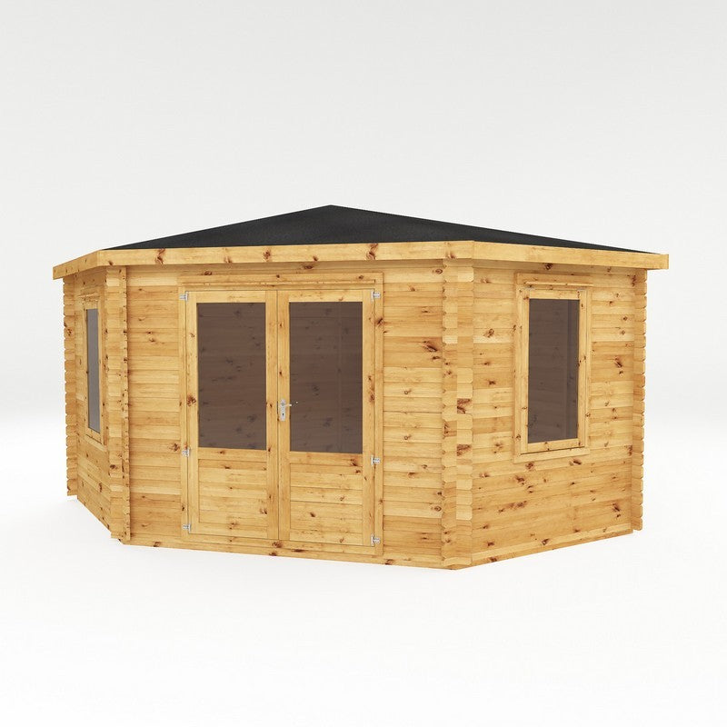 Mercia 13' 5 x 13' 7 Hip Log Cabin - Premium 28mm Cladding Log Clad