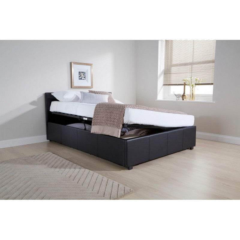 Winston Single Ottoman Bed Faux Leather Black 3 x 7ft