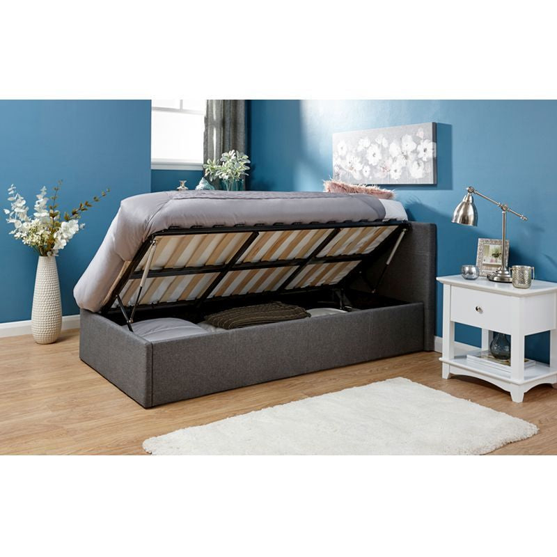 Winston Single Ottoman Bed Fabric Grey 3 x 7ft