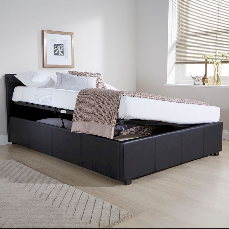 Winston King Size Ottoman Bed Faux Leather Black 5 x 7ft