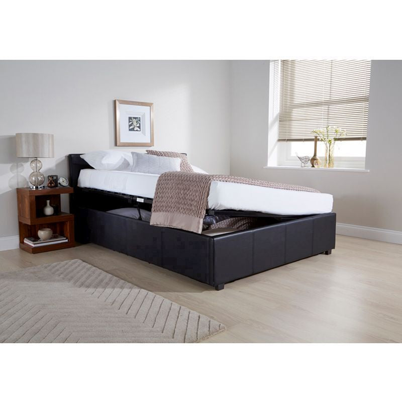 Winston King Size Ottoman Bed Faux Leather Black 5 x 7ft