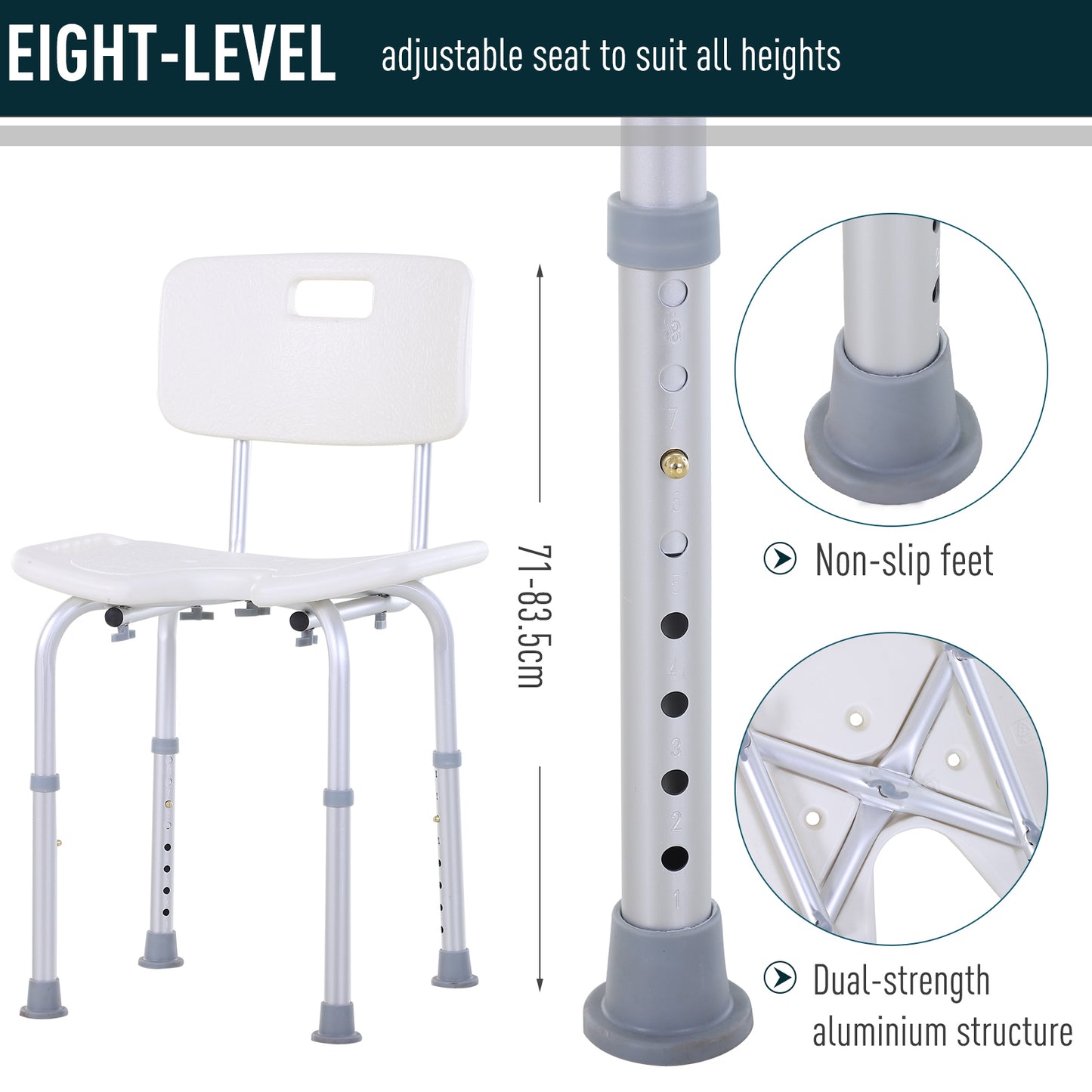 Homcom Aluminium Alloy Adjustable Shower Stool - White