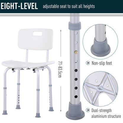 Homcom Aluminium Alloy Adjustable Shower Stool - White