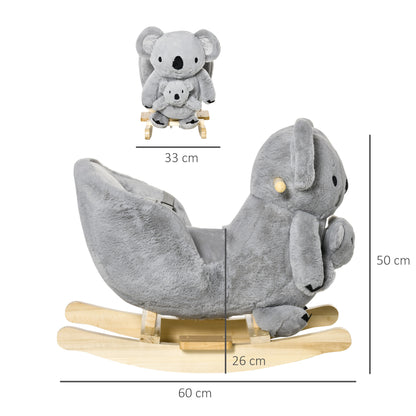 Homcom Kids Plush Ride-On Rocking Horse Koala-Shaped Toy Rocker With Gloved Doll Grey