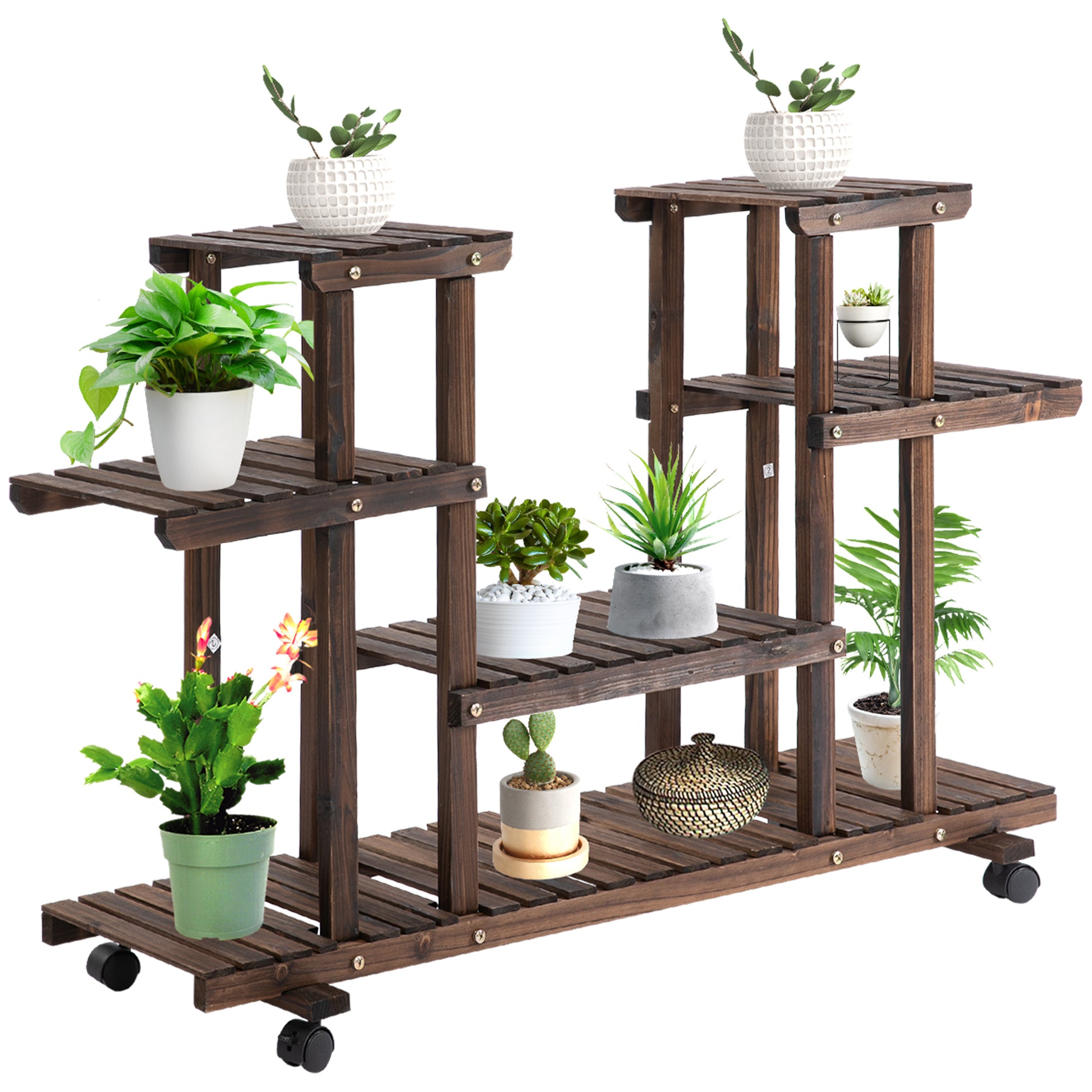 Outsunny 4-Tier Plant Stand with Wheels and Brakes